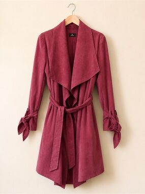 Club Monaco Burgundy Waterfall Trench Coat Belted Tie Sleeve Jacket S